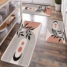 1 pieza Alfombra decorativa, alfombra de piso para baño/cocina de superficie suave y mullida, de estilo minimalista clásico, con diseño abstracto de líneas, geométrico y floral, cómoda y anti-fatiga, para decoración del hogar - Multicolor - Ver 1