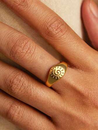 1pc Vintage Minimalist Stainless Steel Sun Shaped Ring, Fashion Jewelry Gift For Women