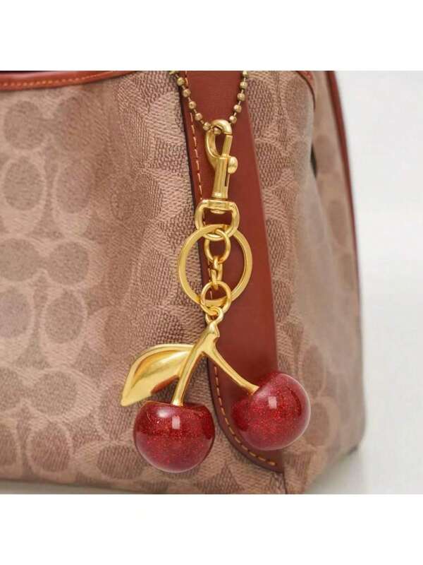 1pc Cherry Pendant, New Large Cherry Crystal Pendant, Keychain Pendant With Sparkling Cherry Charm With Clip, Shiny Resin And Metal Accessory, Suitable For Women Wallet And Bag (Small) Car Accessories Bag Charm Backpack For School