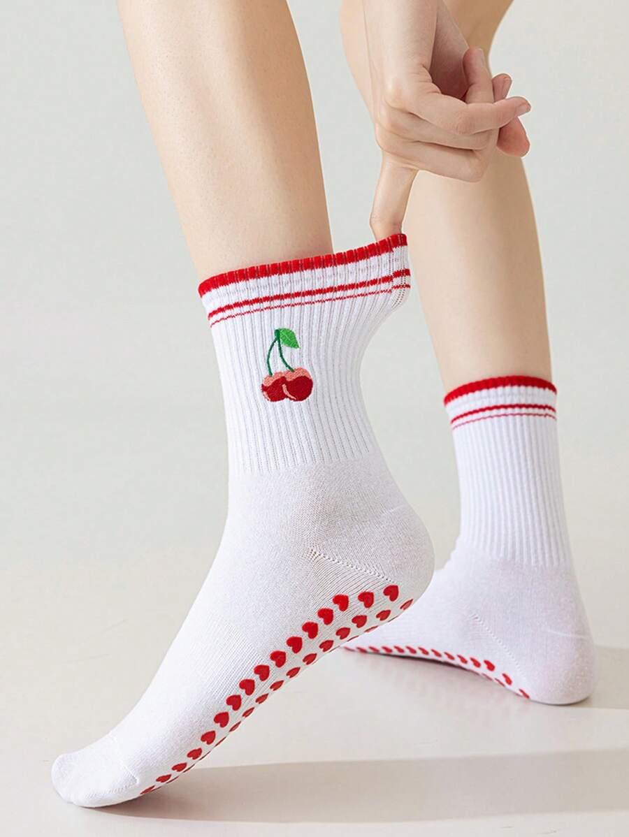 1 paire de chaussettes de yoga Pilates avec antidérapant pour femmes, chaussettes de ballet de longueur d'équipe, chaussettes d'hôpital pour l'entraînement, chaussettes mignonne en silicone résistantes à l'usure et antidérapantes, chaussettes respirantes style cerise pour l'été, chaussettes de danse de gym antidérapantes, chaussettes athlétiques d'équipe adhérentes, chaussettes de sport de fitness antidérapantes, cadeaux pour les amateurs de méditation 6/10/20 pièces