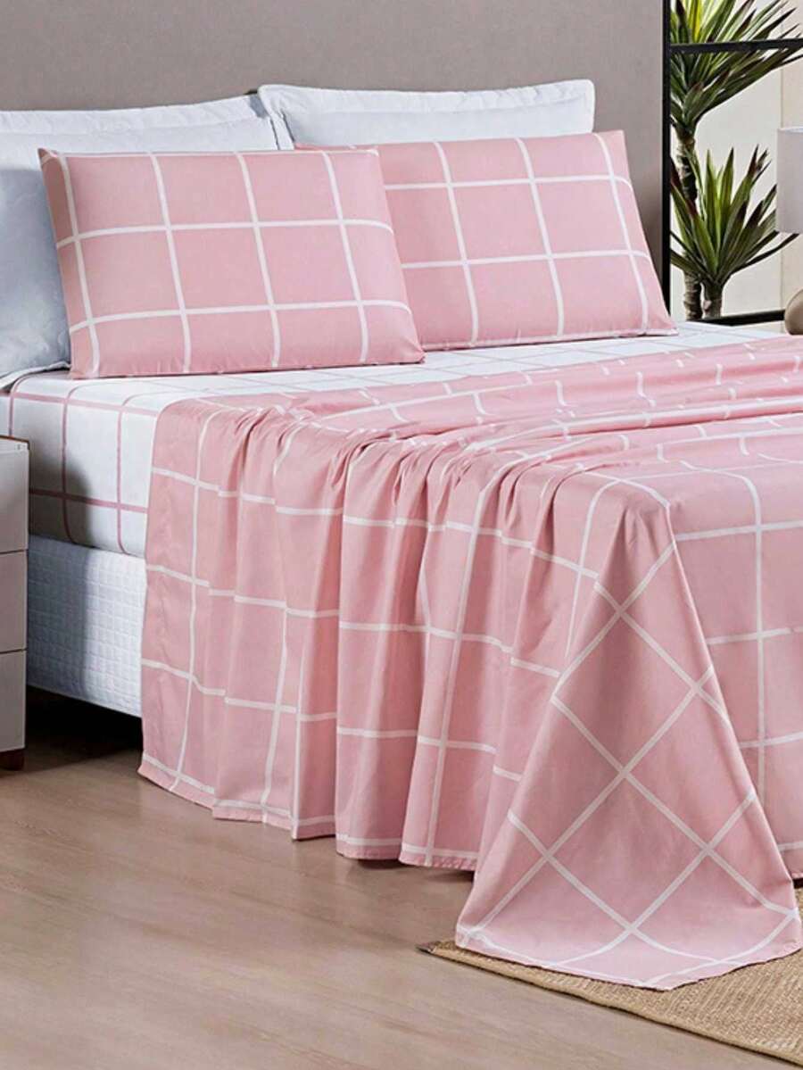 4-Piece King\Queen\Double\3-Piece Single Bed Set 200 Thread Count Percale Austin Print - Rosa - 查看 1