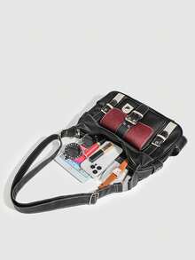 大容量纹理手提包，PU皮革双色单肩包，女士通勤单肩包 - 彩色 - 查看 10