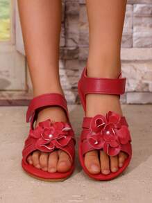 Sandalias para niños 2025: Flor grande de gancho y bucle para un solo pie, de moda y versátil, con punta redonda, suela plana, antideslizante, zapatos lindos para usar en la playa