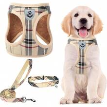 Adjustable Dog Harness Collar And Leash Set Step In No Pull Pet Harness Small Medium Dogs Puppy And Cats Outdoor Walking Running, Soft Mesh Padded Reflective Vest Harnesses, Beige XL - Camouflage - View 7