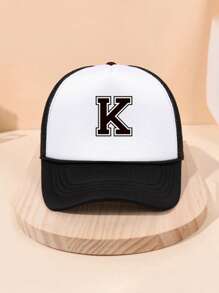 1pc Kids Spring/Summer 26 Alphabet Letter Print Baseball Cap With Drawstring, Mesh Breathable Sunshade Truck Driver Hat For Boys And Girls, Navy Blue, Outdoor Use, Foam Material