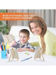 1/4/5/6PCS Mini Canvas And Easel Set Mini Canvas Panels Mini Wood Easels, Canvas Size Is 3.9" X 3.9"; Easel Size Is 3.1" X 5.9" For Kids Painting, Oil Painting And Diy Doodle,Back To School,School Supplies