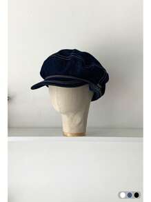 1 pièce Chapeau octogonal rétro rayé en tulle avec bord pliable, grand chapeau de soleil d'été pour femme avec grand tour de tête, flatteur pour le visage, petit bord, béret vintage en forme de nuage