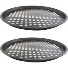 2 Pack Pizza Pan With Holes, Pizza Tray For Oven, Carbon Steel Perforated Pizza Pans, Nonstick Round Pizza Baking Pan For Frozen & Homemade Pizza Home Kitchen Restaurant - 11 Inch, Black
