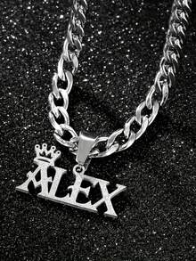 1件金银定制个性化不锈钢项链，定制皇冠和名字吊坠项链，字母标签吊坠项链，适合男士，生日/父亲节礼物，金色、玫瑰金时尚，秋季时尚，复古，男女皆宜，简约，休闲，潮人，哥特，朋克定制，个性化休闲，可爱，定制，送给他的理想礼物，送给她的理想礼物，男朋友，女朋友，爸爸，妈妈，家人，朋友，周年纪念日，生日，毕业典礼，舞会，派对，定制时尚文字项链，别致秋季，新年魅力 - 彩色 - 查看 17