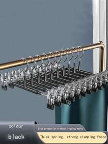 10 件可调节裤架、不锈钢裙夹晾衣架、衣柜收纳架 - 黑色 - 查看 2