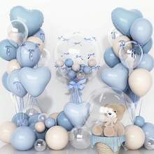 12" 5" Blue, White, Nude Heart-Shaped Latex Balloons, 20" Clear Bubble Balloons, Birthday, Anniversary, Wedding, New Year Decor, Baptism, Shower Party Supplies