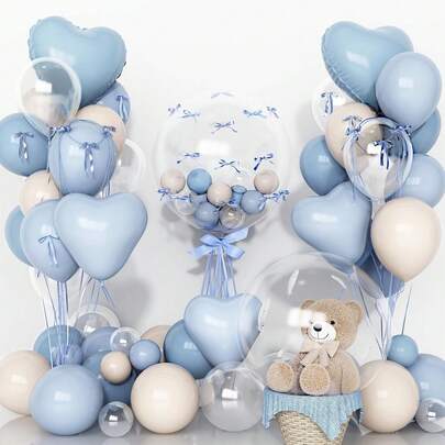 12" 5" Blue, White, Nude Heart-Shaped Latex Balloons, 20" Clear Bubble Balloons, Birthday, Anniversary, Wedding, New Year Decor, Baptism, Shower Party Supplies