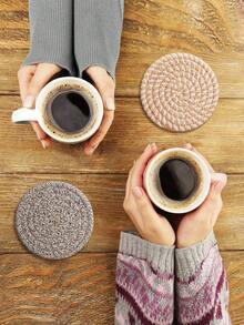 4 Or 8-Piece Set Of Woven Drink Coasters, Round Absorbent Beverage Cup Mats,Round Absorbent Beverage Cup Mats, Handmade Fabric Coasters, Absorbent Coaster Set With Tray, Bohemian Style,Suitable For Coffee Table Home Decoration Bar Gift - Brown Series - Multicolor - View 4