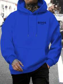 Cold Weather Blouse - Kangaroo - Personalized BOS Writing Design - Premium Knit - 30.1 - 100% Cotton - Casual - Warm - Winter Spring / Autumn Regular Fit Pocket Drawstring - Royal Blue - View 1