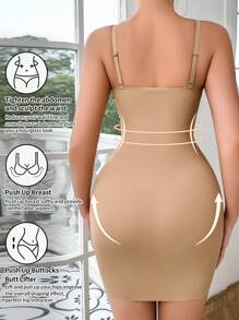 Seamless Sculpting Women Dress With Hollow Design, Waist And Abdomen Support, Supportive Cup, Wearable As Outer Dress