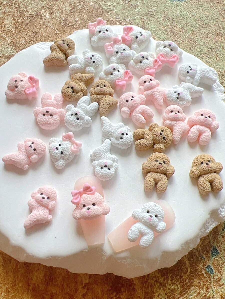 30 Pcs Cute Teddy Dog Shaped Resin Nail Art 3D Decorations