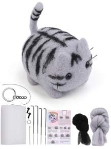 1 Set Beginner's Cat-Themed Wool Felt DIY Kit, Includes Wool Materials, Basic Accessories And Instructions For Handmaking Felt Toys And Decorations