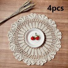 Jogos americanos de crochê feitos à mão, Porta-copos de renda boêmios redondos, Jogos de mesa de renda de 10/14 polegadas, Toalhas de mesa de renda floral vintage, Fácil de lavar para decoração de casamento, Pratos, Acessórios para casa DIY, Melhor presente, Apanhador de sonhos, Opção bege/branco