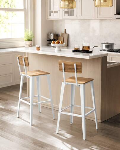 Tabouret Bar Industriel, Lot de 2, Chaise Bar Cuisine, Cadre en Acier, Montage Facile, Style Industriel, Marron Rustique et Noir d'encre/ Marron Blé et Blanc Nuage