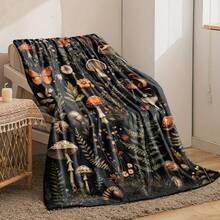 Cozy Mushroom & Botanical Print Flannel Throw Blanket - Soft, Warm, And Allergy-Friendly For Couch, Bed, Office - Perfect For Naps, Halloween & Christmas Gifts - Nhiều màu - Xem 4