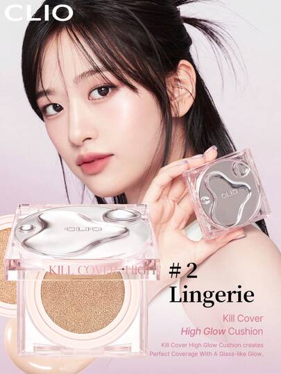 Clio K-Beauty KILL COVER 高光气垫粉底霜，14g*2 [含替换装]，SPF50+ PA++++，适合干性皮肤，高光效果，全面覆盖，72 小时持久，贴合皮肤，无粉感，持久，轻盈，可叠加覆盖，韩国彩妆