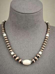 Collana vintage in turchese, gioielli con perle in stile western country con finitura argento per donna