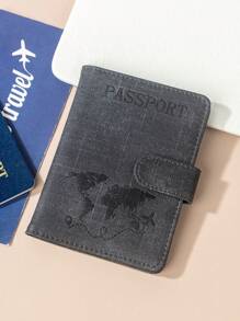 1 pieza Funda para pasaporte con acabado mate de material de PU, con mapa mundial e impresión de letras y diseño fijo, estuche/cartera/bolsa para pasaporte, artículo de viaje esencial para vacaciones, vuelos, regreso a la escuela, hombre y mujer