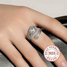 Vintage Bohemian Ring - S925 Silver Floral & Bird Design, Adjustable Open Band For Men & Women - 銀色 - 查看 5