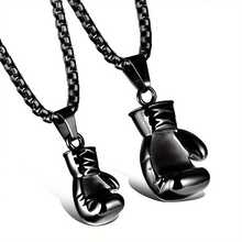 2 Pieces Exquisite Minimalist Men's Vintage Fitness Boxing Glove Pendant Necklace, Punk Stainless Steel Necklace, Birthday Valentine's Day Banquet Party Accessories - màu đen - Xem 10