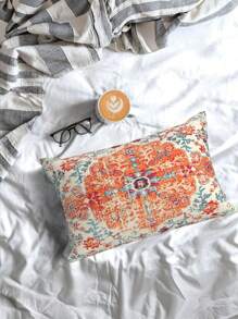 1/2/4pcs Bohemian Vintage Carpet Pattern Pillow Covers In Orange And Blue Design For Decorative Farmhouse, Couch, Garden (No Insert)