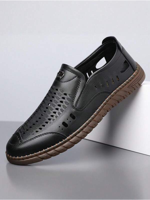 Herren Slip-On Lässig Schuhe für den Sommer, atmungsaktives perforiertes Obermaterial mit rutschfester stoßabsorbierender Sohle, elastischer Seiteneinstieg für einfaches An-/Ausziehen, geeignet für täglichen Gebrauch & Outdoor Outfit