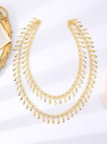 1 pieza Cadena corporal estilo marroquí chapada en oro, joya para bata nupcial con colgante de gota, accesorio de moda para mujer