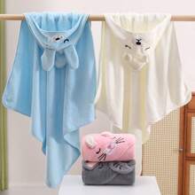 1pc Pet Bath Towel, Pet Absorbent Towel, Pet Bathrobe, Cat Quick-Drying Towel, Dog Drying Towel, Hooded Pet Towel, Cartoon Design, Coral Fleece Material, Soft & Comfortable