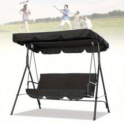 Waterproof Garden Swing Seat Cover 2 Seater – 142x120x18cm Outdoor Patio Swing Canopy Replacement In Oxford Fabric With Storage Bag – Black