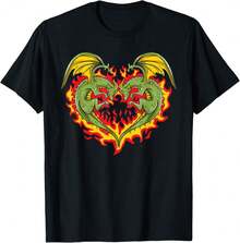 Heart Dragon Lovers Men Women Boys Girls Cute Fantasy Art T-Shirt Gift For Myself Anniversary Gift For Wife - Black - View 1