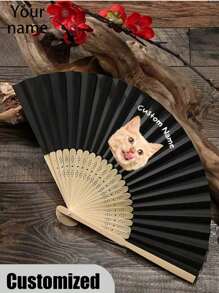 Evantai de nuntă alb personalizat cu fotografie și nume de animal de companie, LOGO, evantai clasic DIY, ornamental de înaltă calitate, personalizat, elegant, rafinat, personalizat, cadouri ideale unice pentru ea, iubit, prietenă, tată, familie, mamă, prieteni