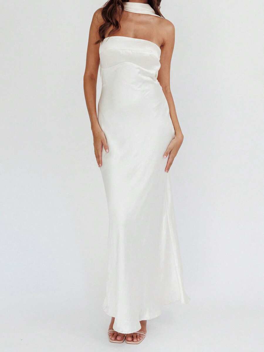 Women's Suspender Long Dress, Summer Fashion Solid Color Backless Strapless Slim Fit Sleeveless Dress, Suitable For Daily Wear And Commuting, Essential For Holiday Activities, Unique Style, Eye-Catching, Generous And Beautiful.