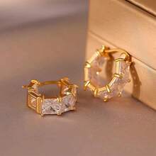 High-Grade Sense Of Ear Buckle Fashionable And Versatile Black Crystal Zirconia Earrings Unique Niche Design Temperament Ear Jewelry - Vàng - Xem 3