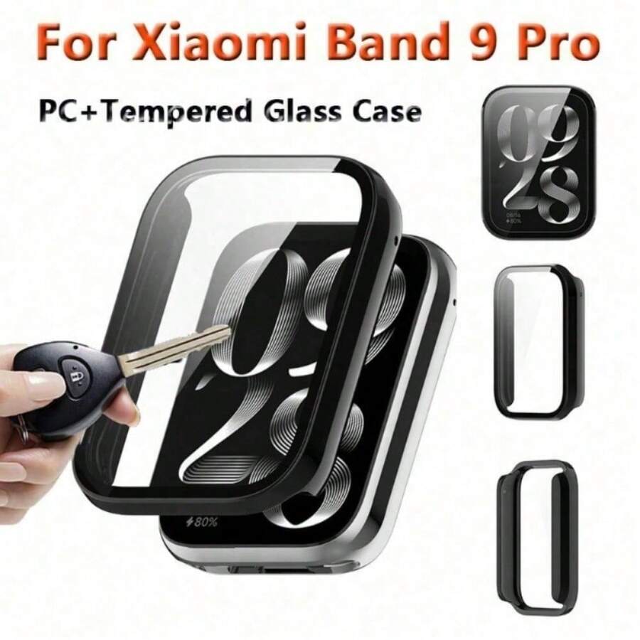 Glass+PC Case Compatible With Xiaomi Mi Band 9 Pro Hard Bumper Built-In Ultra-HD Tempered Glass Protector For MiBand 9 Pro Cover Accessories