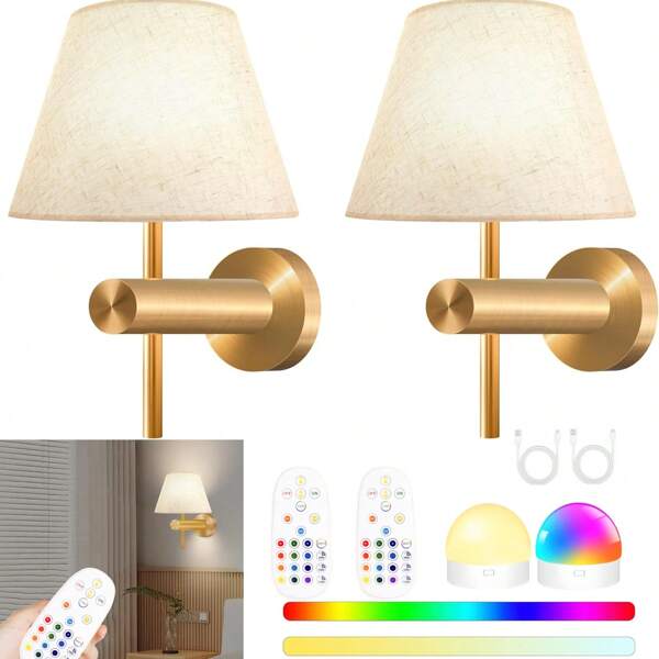 Lampe murale sans fil et rechargeable, 12 RGB Lampe murale avec chargement sans fil et télécommande, Lampe murale sans fil à intensité réglable, Ampoule de veilleuse magnétique pour chambre à coucher et salon