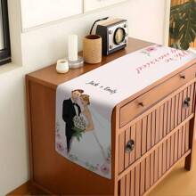1 pièce Chemin de table de mariage rose personnalisé, déco de table imprimée respirante en lin monoface, convient pour buffet, fête, vacances, dîner, pique-nique, camping, décoration de table, taille 183*33cm