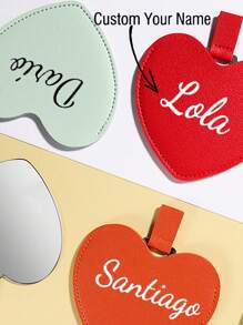 1pc Personalized Wedding Makeup Heart Shaped Mirror - Bridesmaid Gift - Customized PU Leather Compact Mirror - Handy Mirror - Bridal Party Gift - Gift For Mom, Sister, Her