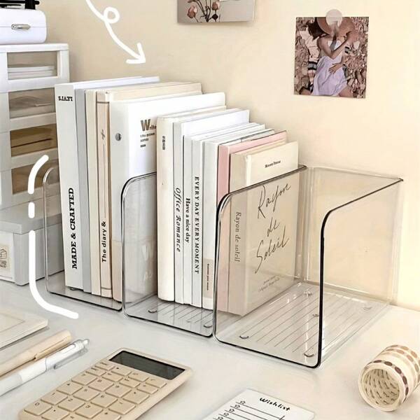 3 pièces Organisateur de bureau transparent - étagère multifonction et boîte de rangement pour articles de papeterie avec base antidérapante, support à documents en acrylique transparent - pour bureau, espace d'étude à la maison, fournitures scolaires - bac à documents modulaire - outil de rangement du poste de travail - support d'exposition de livres - articles de bureau essentiels - organisateur de bureau minimaliste, rentrée scolaire