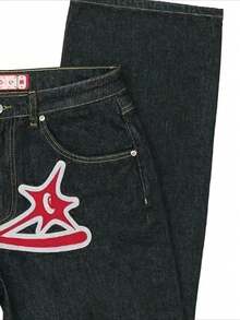 Y2K Jeans Men Hip Hop Gothic Street New Rock Clothing Jeans Women Pants Harajuku Casual Black Denim Trousers Streetwear - Red - View 6