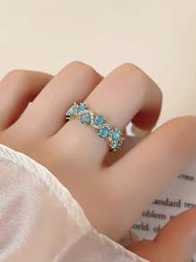 1pc High-End Elegant Light Blue Synthetic Inlaid Lady Ring, Classic Dignified Vacation Style Single Ring For Party, Events