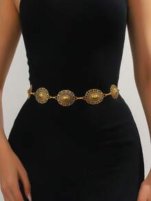 Dây thắt lưng kim loại rỗng Boho mới, Dây thắt lưng cao cấp cổ điển, Trang trí thắt lưng váy, Phụ nữ - Vàng - Xem 4