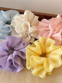 1 Stück cremefarbener, süß koreanischer Stil Frühjahr Übergroß Doppel-Layer Rüschen Chiffon strukturierte Haargummi, einfacher tiefer Pferdeschwanz & Dutt Haarband, französischer Rüschen Dekor Haarzubehör Zopfhalter Haargummis Haargummi Scrunchies Haarband Elastisch