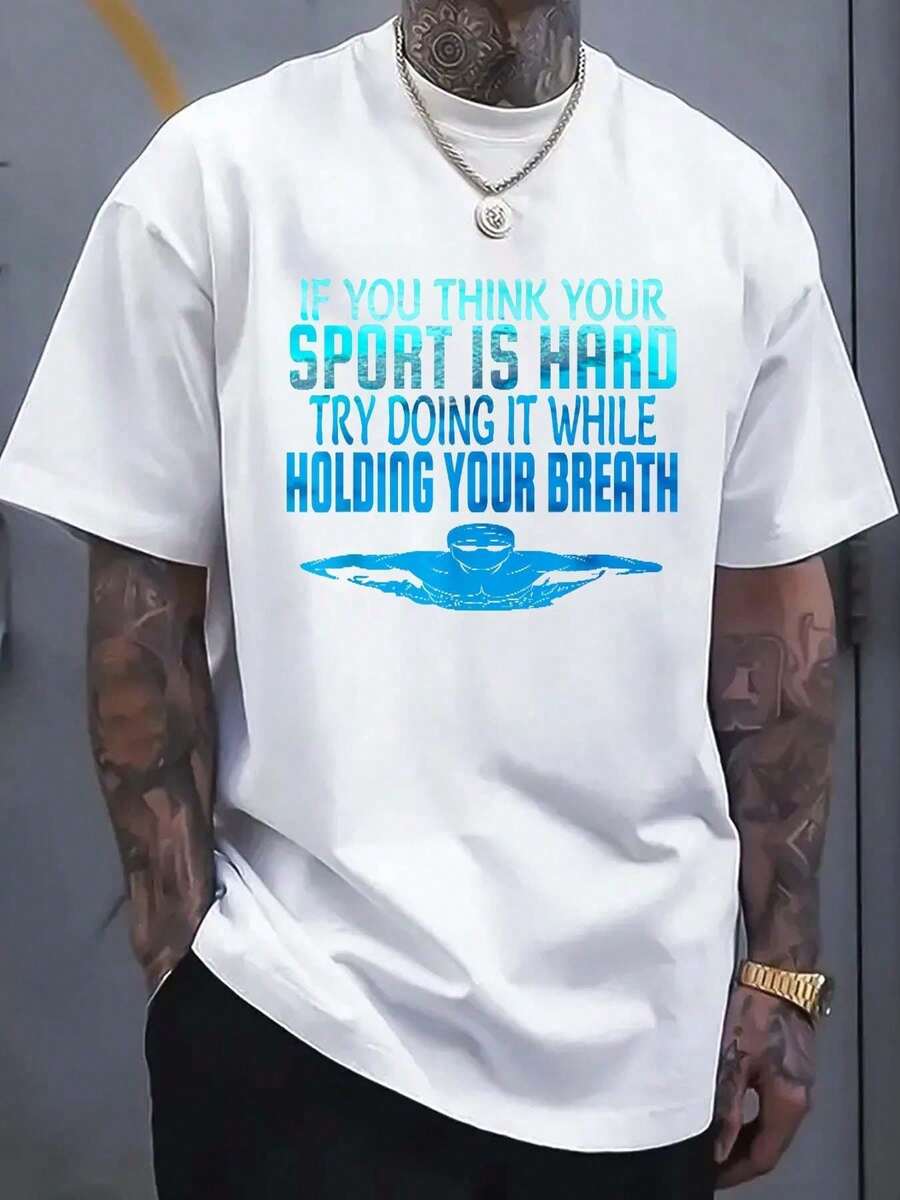Camiseta de natación 100% algodón divertida para nadar, camiseta deportiva para práctica - Blanco - Ver 1