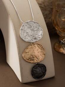 Asymmetrical Textured Bohemian Gothic Style Platinum & Black Pendant Y-Necklace, Versatile For Daily Wear, Party, Music Festival, Gathering, Holiday Gift