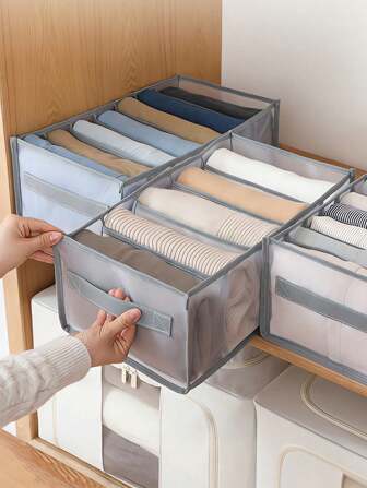 1/3pcs Clothing Compartment Storage Box, Multifunctional Wardrobe Container, Foldable Socks And Underwear Organizer Dispenser, Transparent Mesh Clothing Storage Box, Socks And Underwear Storage Box Drawer Storage Bag Dress Pants Shoes J